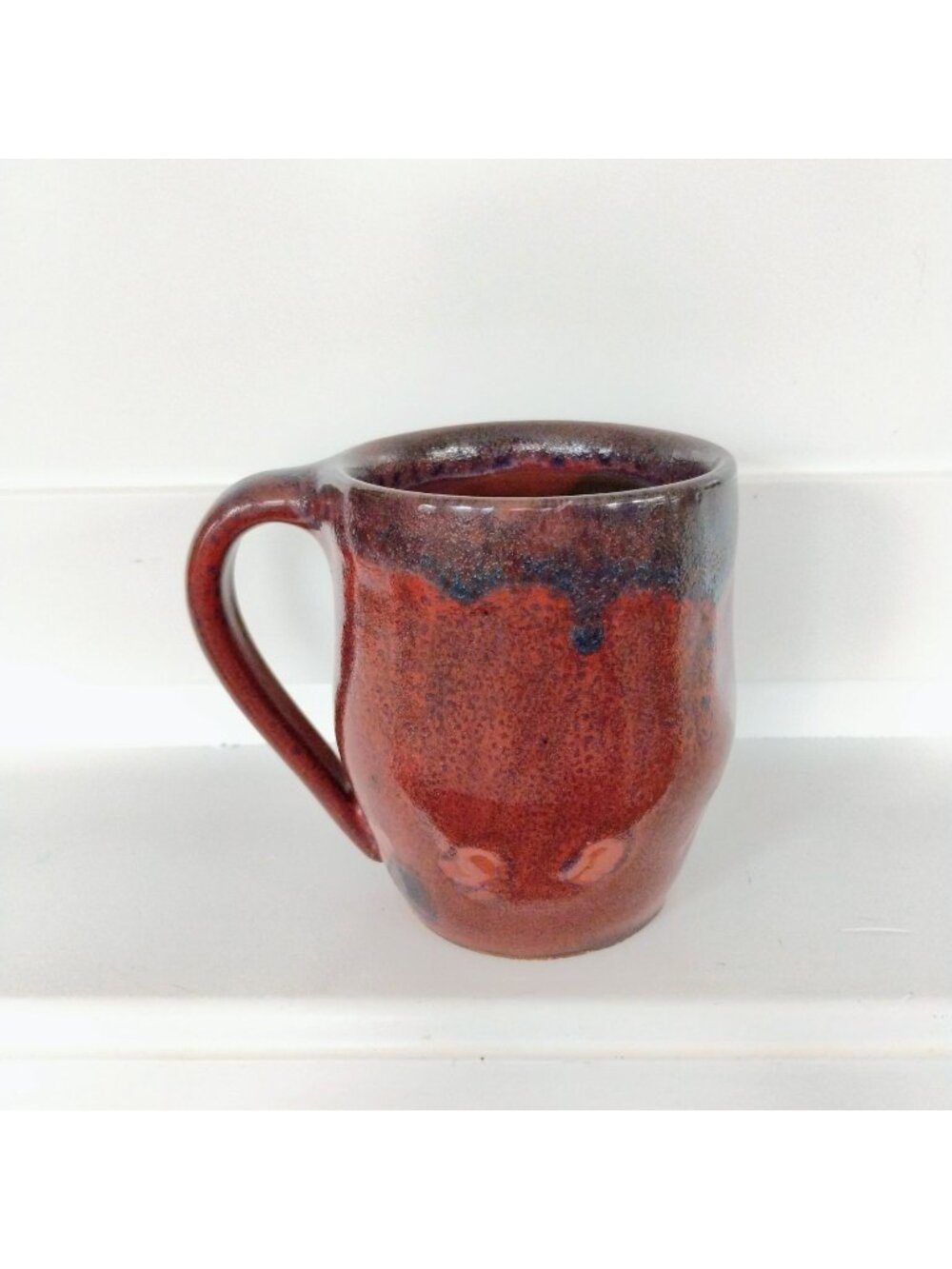 Handcrafted Red Ceramic Mug, Black Drip Glaze, Calabrese 2019, Artisan Pottery